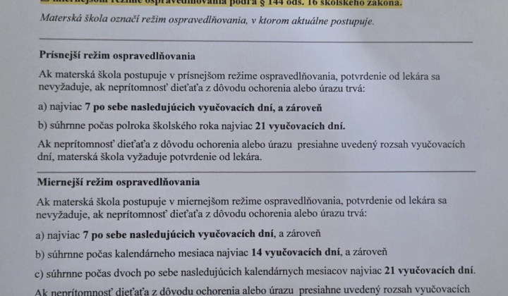 Miernejší režim ospravedlňovania